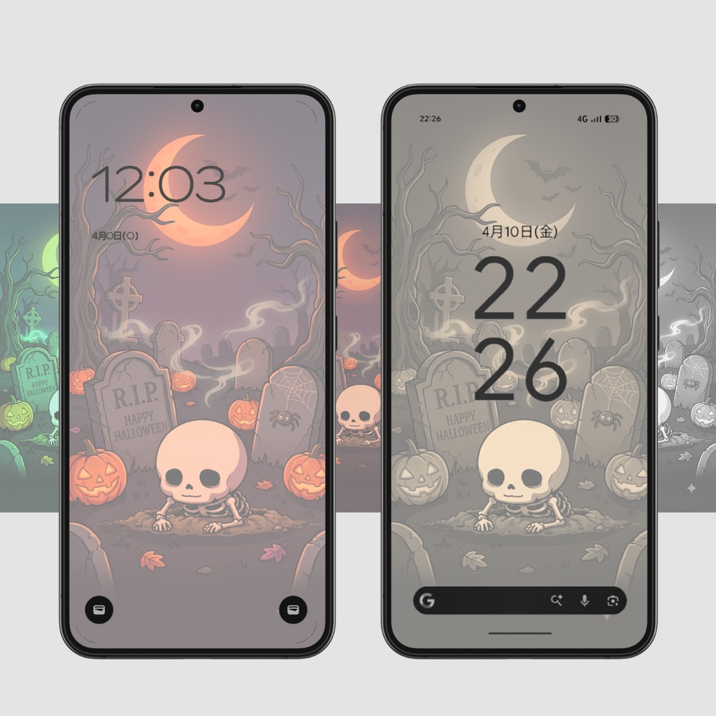 【スマホ壁紙】ハロウィン骸骨(淡色ver.)