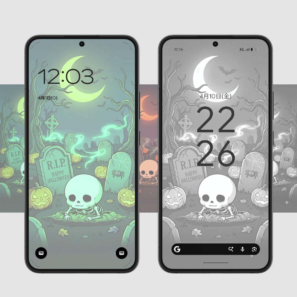 【スマホ壁紙】ハロウィン骸骨(淡色ver.)