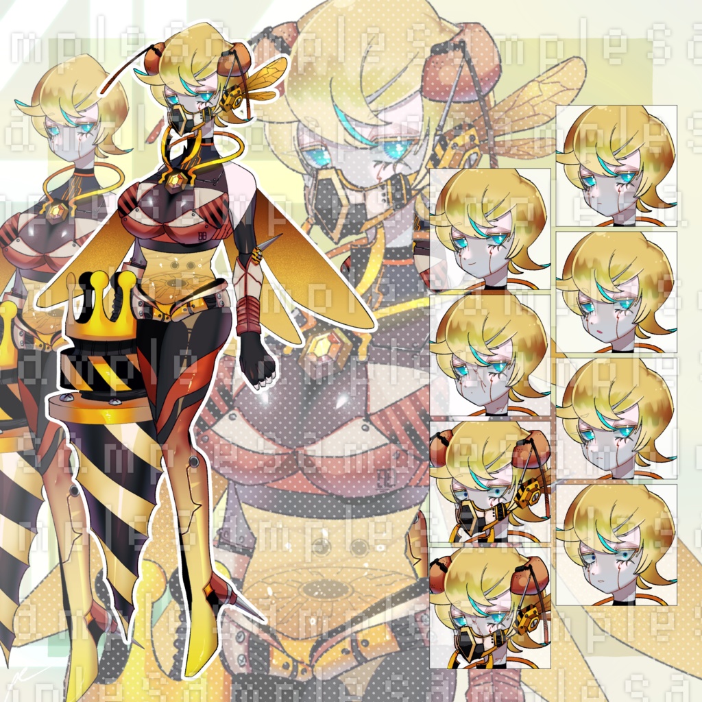【立ち絵】ハチモチーフのアンドロイド女の子【表情差分7種類＋フル装備５種類】