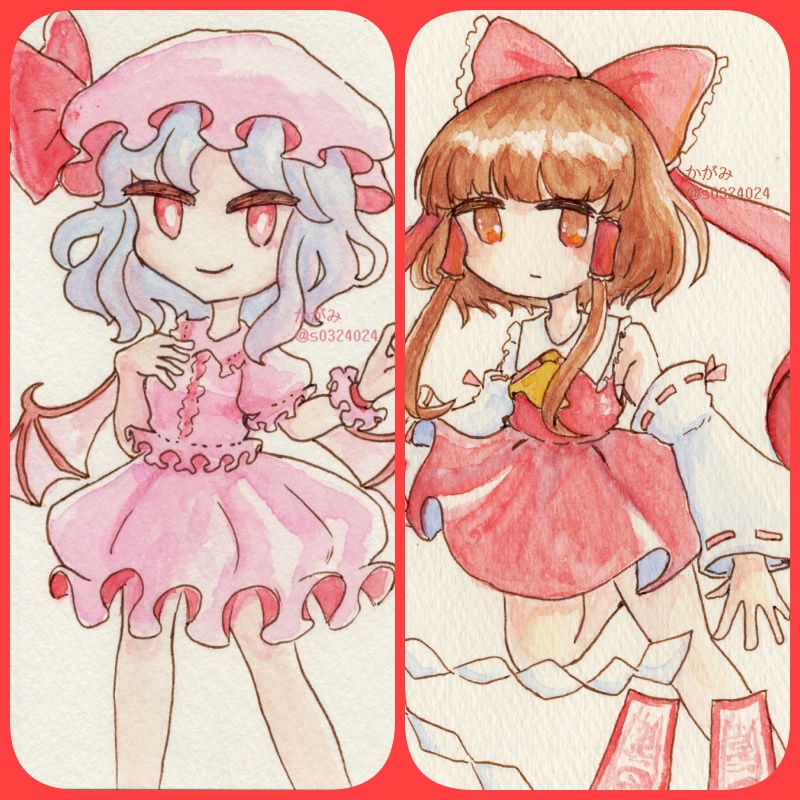 【水彩】レミリア/霊夢【ポストカード】