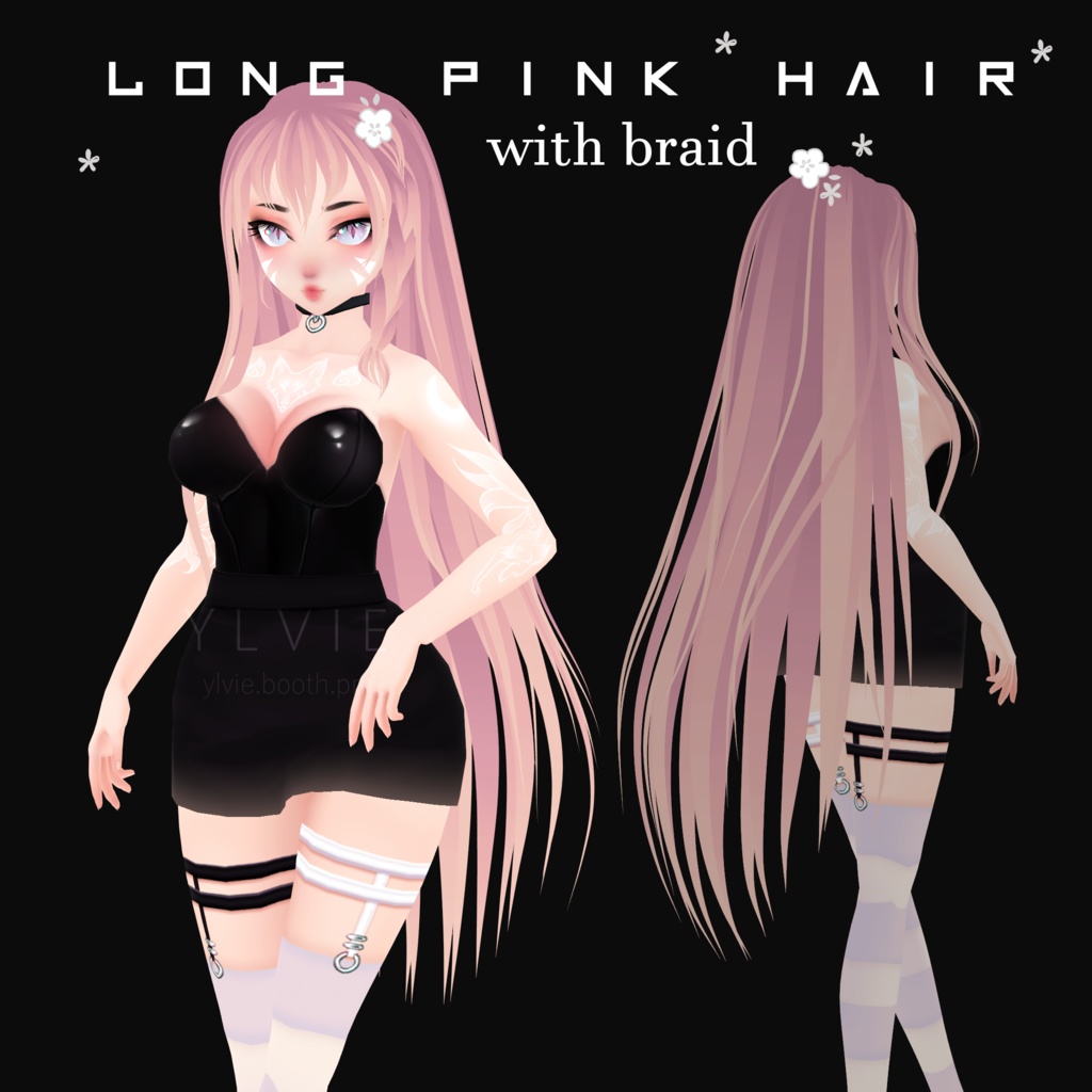 ❤ VRoid Long Pink Hair w/ Braid Preset