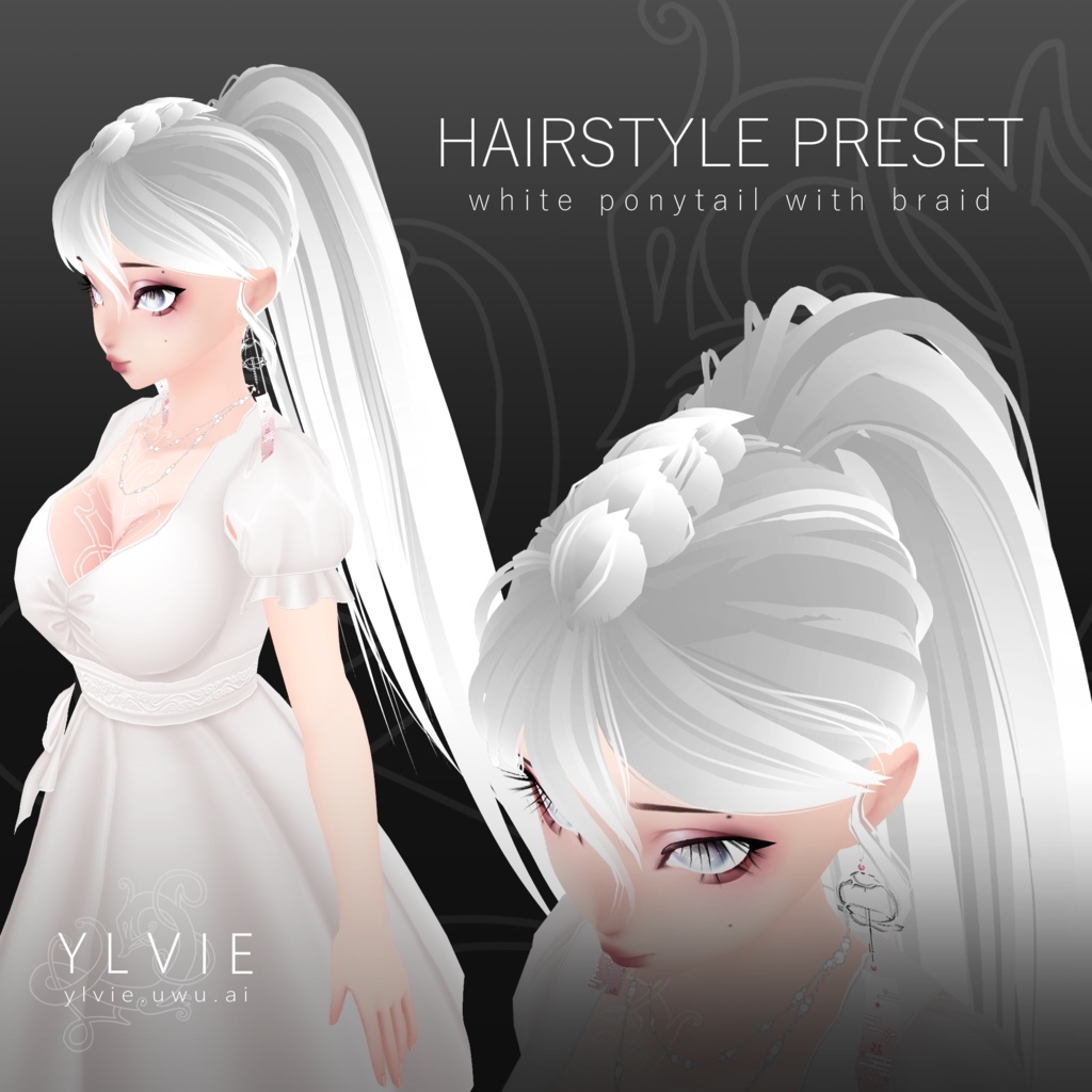 VRoid White Ponytail w/ Braid Hair Preset. ❤ - Ylvie's Shop ♡ - BOOTH