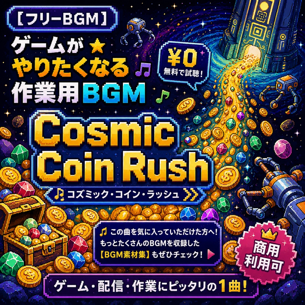 【フリーBGM】ゲームがやりたくなる作業用BGM「Cosmic Coin Rush」【商用利用可】