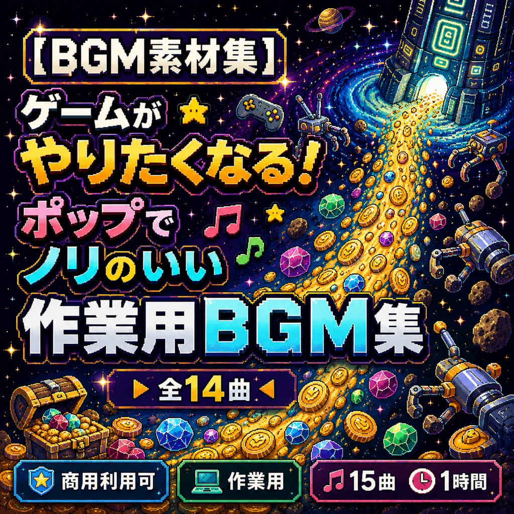 【BGM素材集】ゲームがやりたくなる！ポップでノリのいい作業用BGM集（全14曲）【商用利用可】