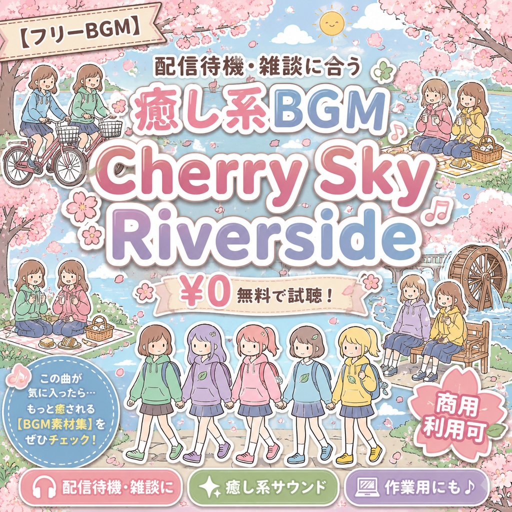 【フリーBGM】配信待機・雑談に合う癒し系BGM「Cherry Sky Riverside」【商用利用可】