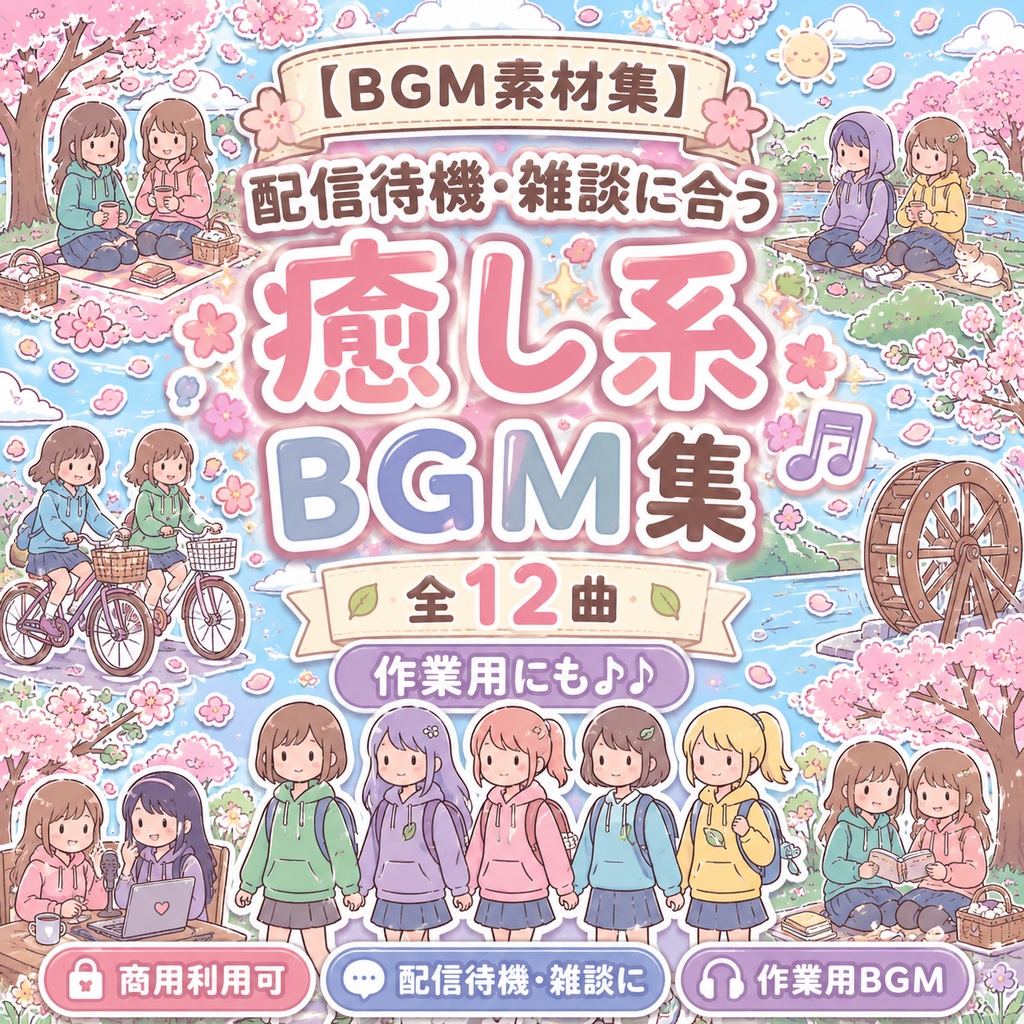 【BGM素材集】配信待機・雑談に合う癒し系BGM集(全12曲)作業用にも【商用利用可】