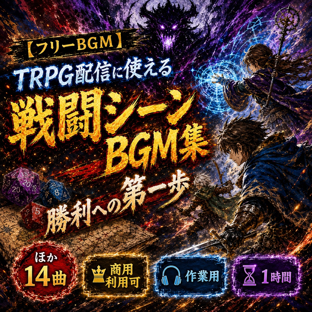 【BGM素材集】TRPG配信に使える戦闘シーンBGM集「勝利への第一歩」ほか全14曲|商用利用可