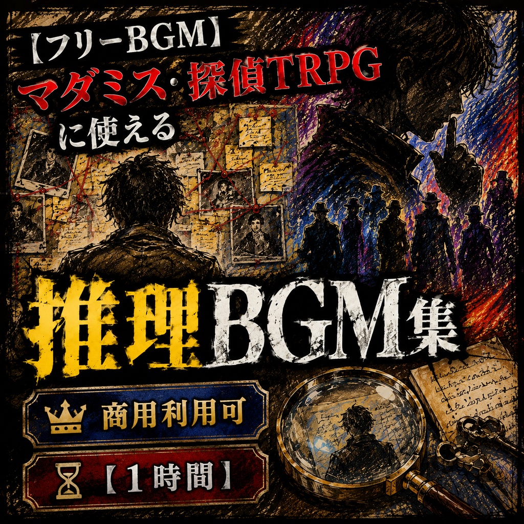 【BGM素材集】マダミス・探偵TRPGに使える推理BGM集|事件発生〜真犯人判明まで全20曲/商用利用可
