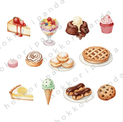 Sweet Clipart 80PNG|かわいいスイーツ素材セット(透過背景・商用利用可))