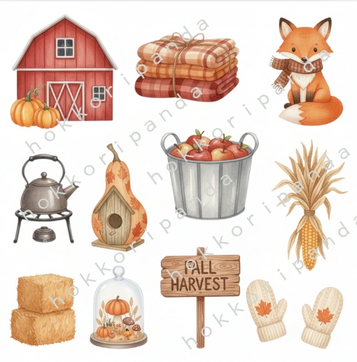 秋のクリップアート素材集|Autumn-themed Clipart(110PNG)
