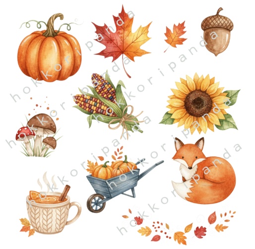 秋のクリップアート素材集|Autumn-themed Clipart(110PNG)