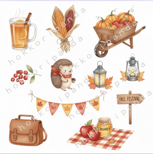 秋のクリップアート素材集|Autumn-themed Clipart(110PNG)
