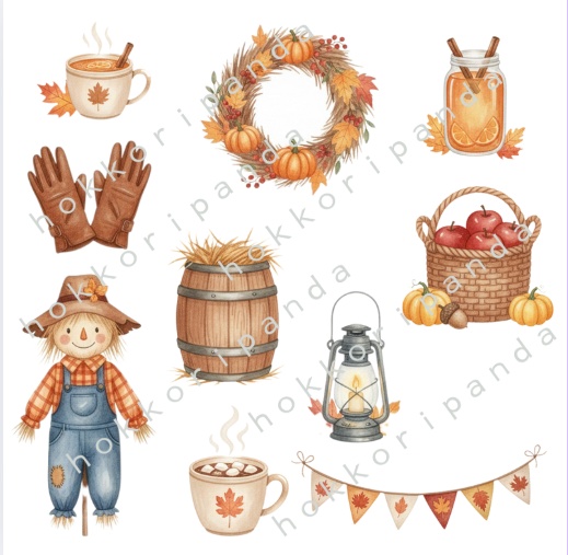 秋のクリップアート素材集|Autumn-themed Clipart(110PNG)