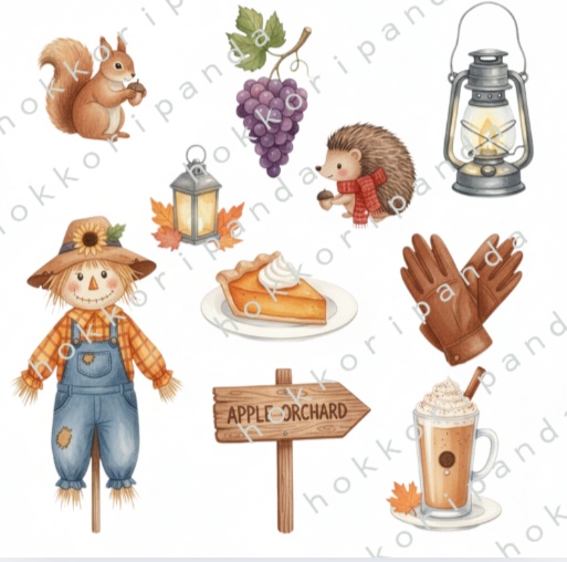 秋のクリップアート素材集|Autumn-themed Clipart(110PNG)