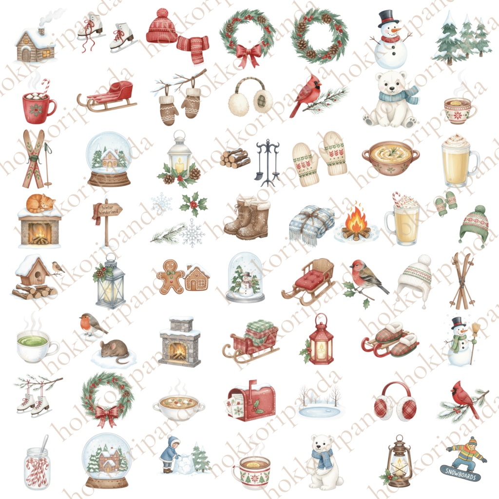 Cozy Winter Clipart Collection – 59 PNG Watercolor Elements