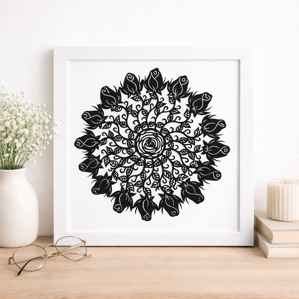 薔薇の曼荼羅切り絵デザイン