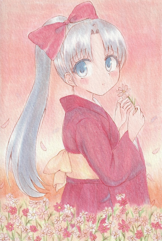 【原画】オリジナルイラスト 「花占い」 ポストカードサイズ 額なし あんしんBOOTHパック