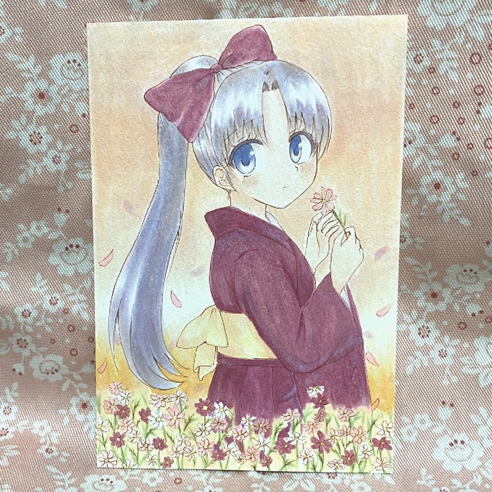 【原画】オリジナルイラスト 「花占い」 ポストカードサイズ 額なし あんしんBOOTHパック