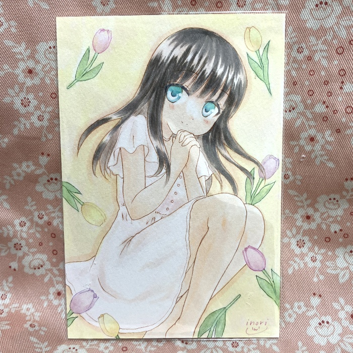 【原画】オリジナルイラスト 「春の香り」 ポストカードサイズ 額なし あんしんBOOTHパック