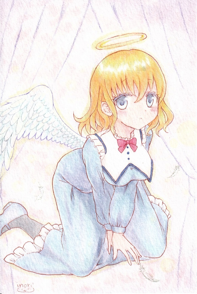 【原画】オリジナルイラスト 「天使の誘惑」 ポストカードサイズ 額なし あんしんBOOTHパック
