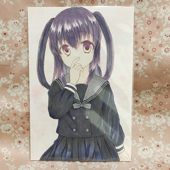 【原画】オリジナルイラスト 「ツーサイドアップとセーラー服」 ポストカードサイズ 額なし あんしんBOOTHパック