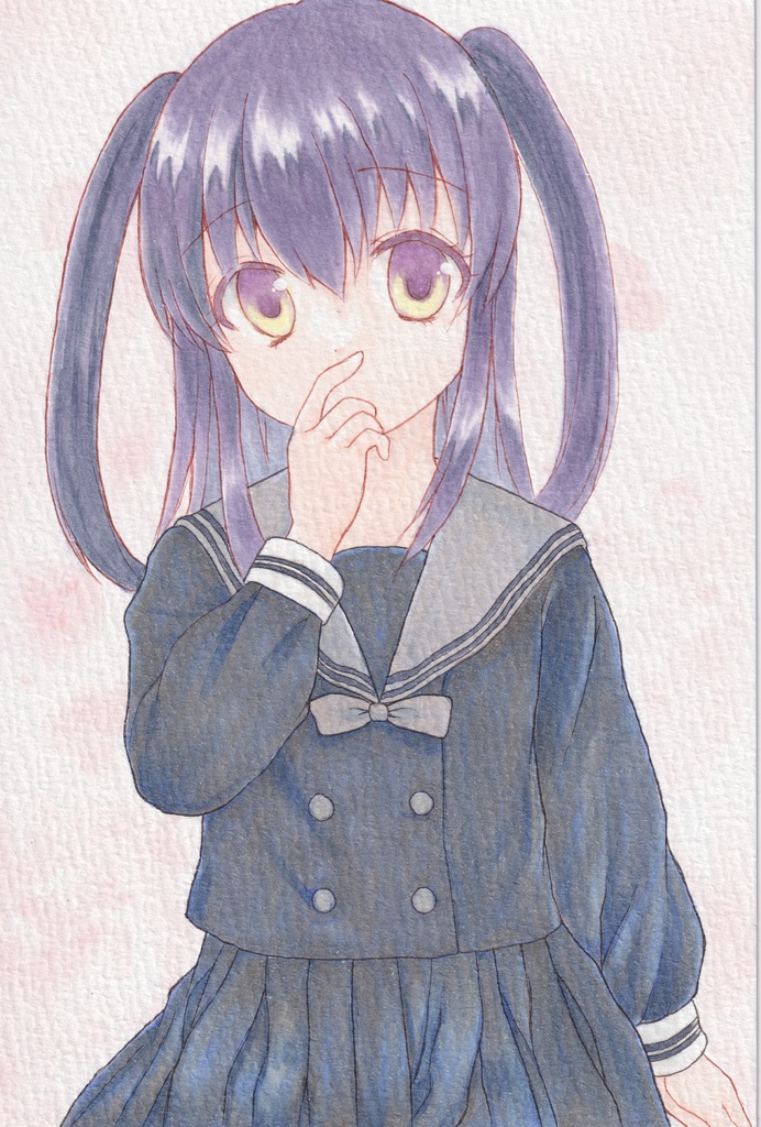 【原画】オリジナルイラスト 「ツーサイドアップとセーラー服」 ポストカードサイズ 額なし あんしんBOOTHパック