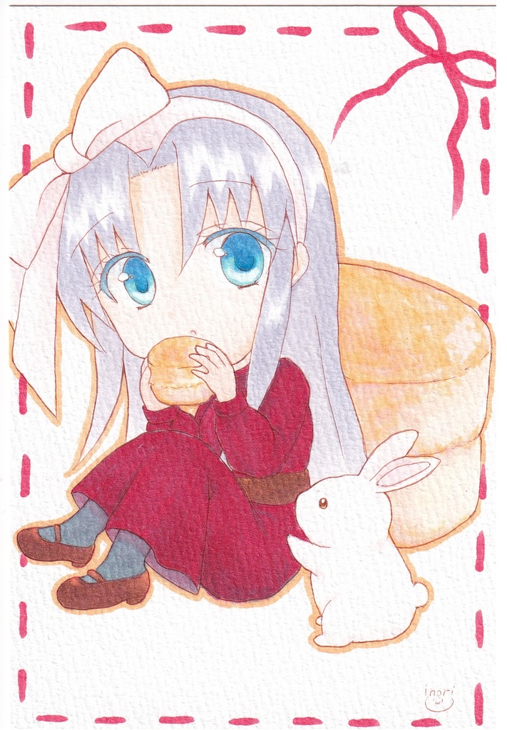 【原画】オリジナルイラスト 「スコーンとミニ瑠璃ちゃん」 ポストカードサイズ 額なし あんしんBOOTHパック