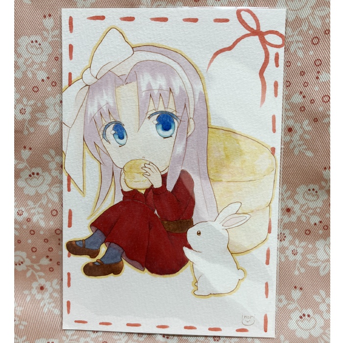【原画】オリジナルイラスト 「スコーンとミニ瑠璃ちゃん」 ポストカードサイズ 額なし あんしんBOOTHパック