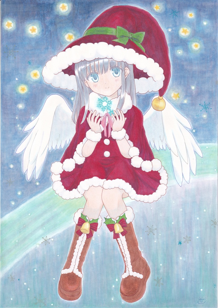 【原画】オリジナルイラスト　「Snow fall magic」　A4サイズ　額なし　あんしんBOOTHパック