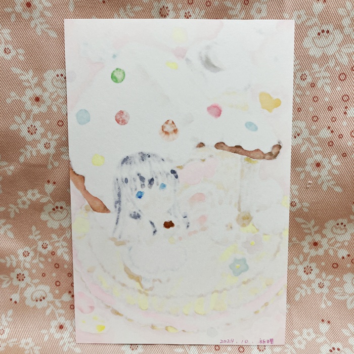 【原画】オリジナルイラスト 「手のひらサイズのお菓子の家」 ポストカードサイズ 額なし あんしんBOOTHパック