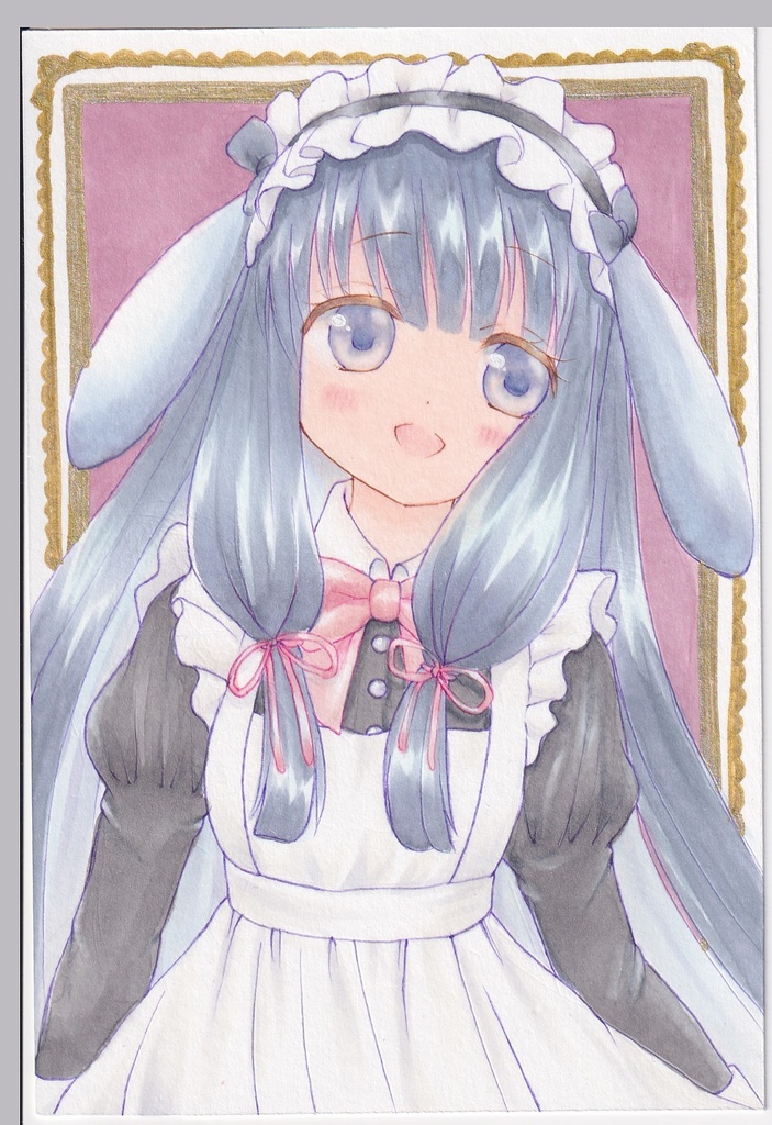 【原画】オリジナルイラスト 「うさメイドみやびちゃん」 ポストカードサイズ 額なし あんしんBOOTHパック