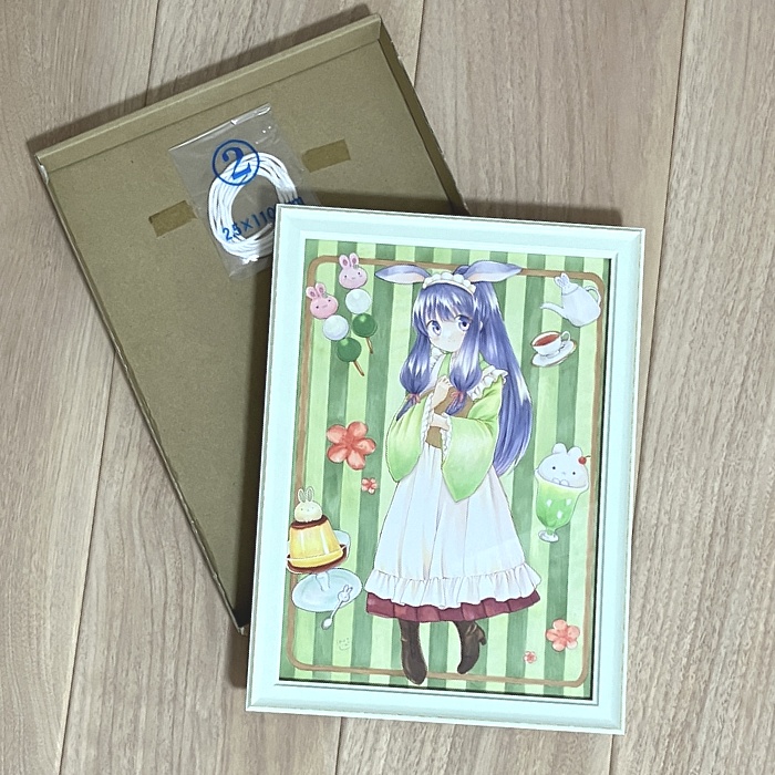 【原画】オリジナルイラスト 「喫茶うさぎへようこそ」 A4サイズ 額付き あんしんBOOTHパック