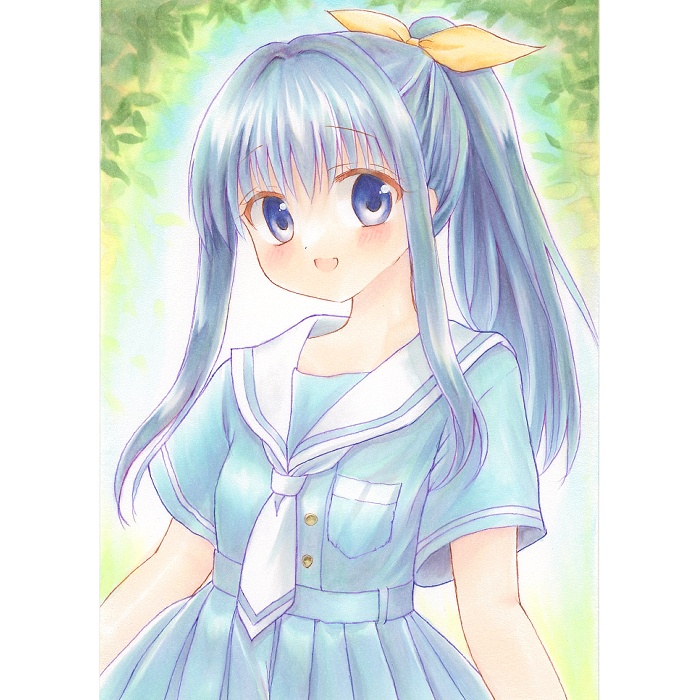 【原画】オリジナルイラスト 「残暑とセーラー服」 ポストカードサイズ 額なし あんしんBOOTHパック