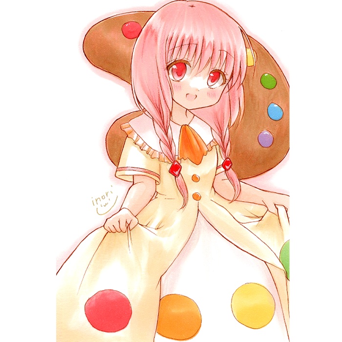 【原画】オリジナルイラスト　「ふんわりパレットワンピース」　ポストカードサイズ　額なし　あんしんBOOTHパック