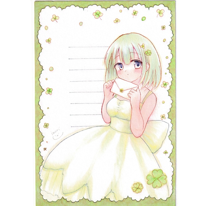 【原画】オリジナルイラスト　「幸せレターセット」　ポストカードサイズ　額なし　あんしんBOOTHパック
