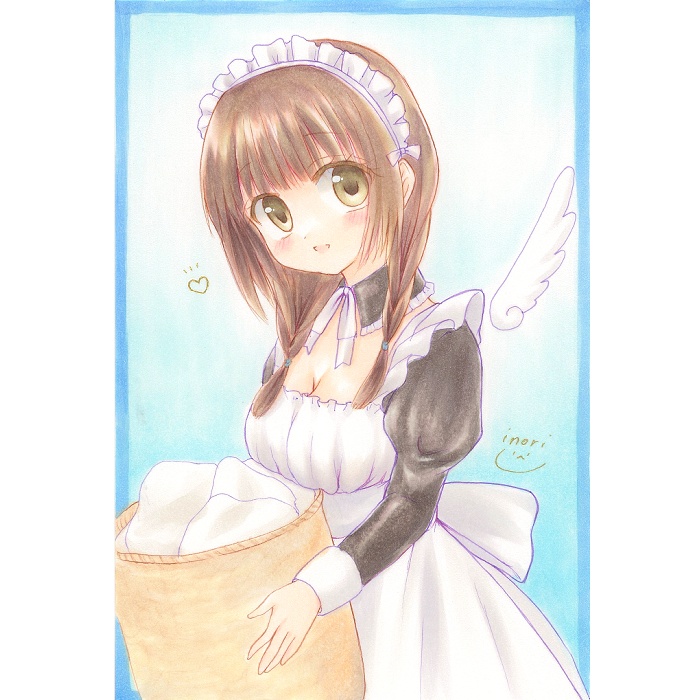 【原画】オリジナルイラスト 「お世話係と天使の覗き穴」 ポストカードサイズ 額なし あんしんBOOTHパック