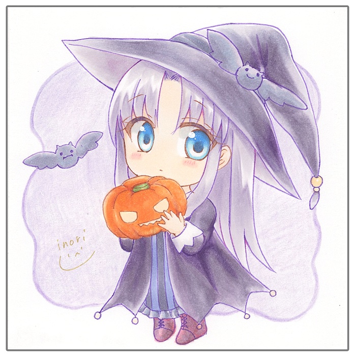 【原画】オリジナルイラスト 「ハロウィンな瑠璃ちゃん_ミニキャラVer」 10cm×10cmサイズ 額なし あんしんBOOTHパック