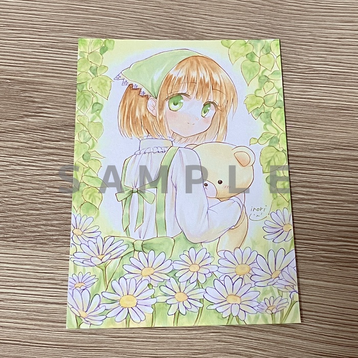 【原画】オリジナルイラスト 「くまくま森ガール」 ポストカードサイズ 額なし あんしんBOOTHパック
