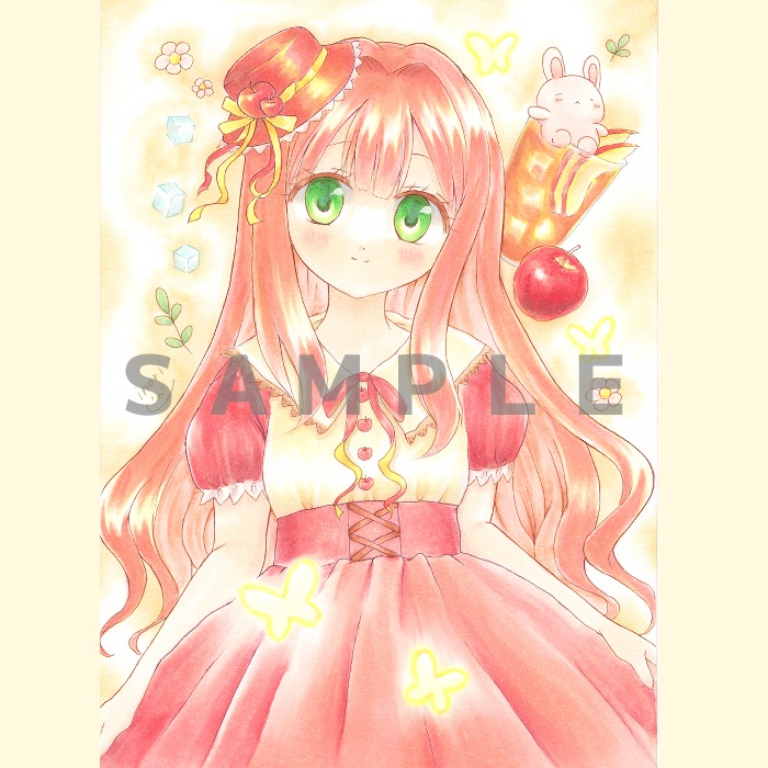 【原画】オリジナルイラスト　「アップルティーガール」　2Lサイズ　額付き　あんしんBOOTHパック