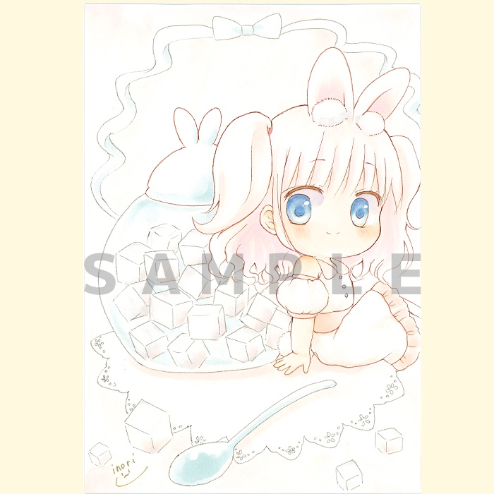【原画】オリジナルイラスト　「甘い角砂糖」　ポストカードサイズ　額なし　ゆうゆうBOOTHパック