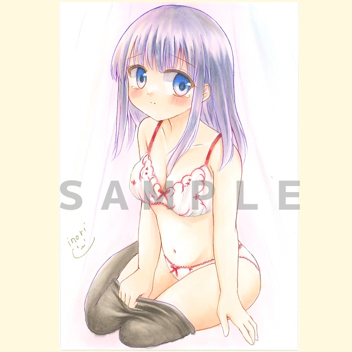 【原画】オリジナルイラスト　「脱ぎ掛けタイツ」　ポストカードサイズ　額なし　ゆうゆうBOOTHパック