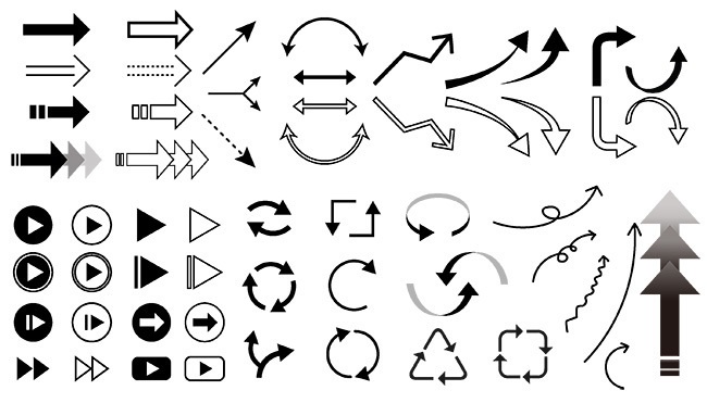 シンプルな矢印のイラストセット【透過PNG＋ベクター】