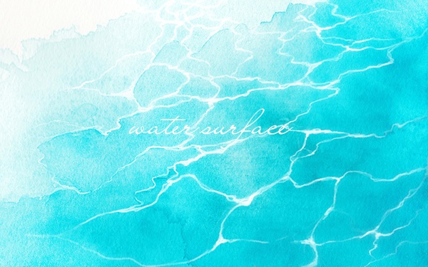 透明水彩で描いた水面の背景イラストセット