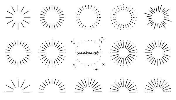 サンバーストとキラキラ素材のイラストセット【透過PNG】