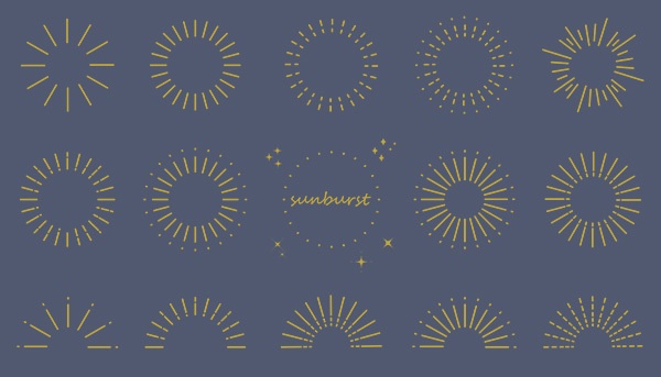 サンバーストとキラキラ素材のイラストセット【透過PNG】