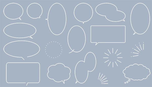 シンプルな吹き出しと飾り罫線・ラインのイラストセット【透過PNG】