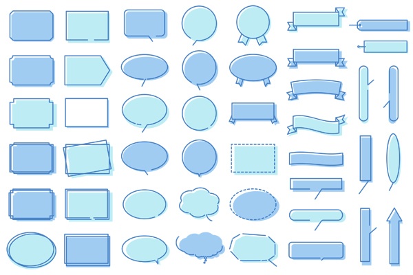 シンプルな吹き出しとフレームのイラストセット【PNG素材】