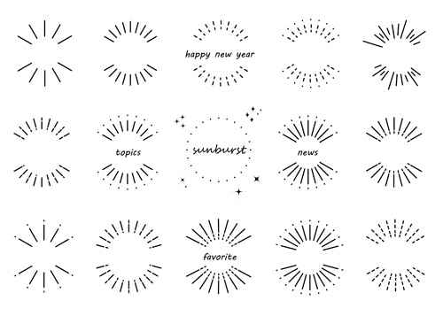 サンバーストの見出しフレームイラストセット【PNG素材】