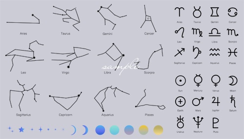 星座・惑星モチーフのイラストセット【PNG素材】