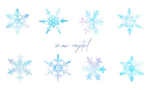 透明水彩で描いた雪の結晶のイラストセット【PNG素材】